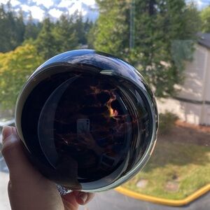 Dark orb glass sculpture decor paperweight speckled spotted